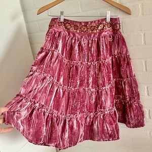 Vintage Pink/magenta/Purple Velvet Beaded Sequin midi skirt Size L